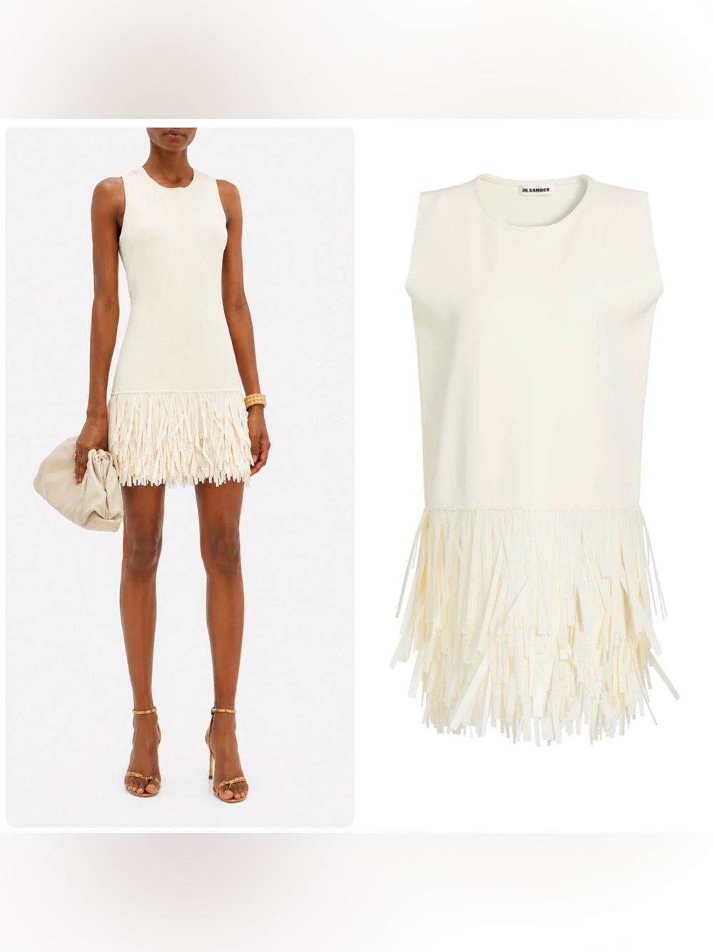 $7450 JIL SANDER Women's Fringe Knit Mini Dress ICloud EU 36 US 6 Resort Vacay